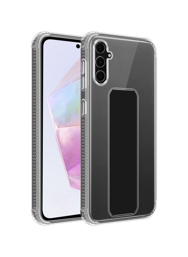 Techie Clear Shockproof Airbag Magnetic Secure Hand Grip Cover Case with Foldable Kickstand for Samsung Galaxy A36 5G – Black - Image 1