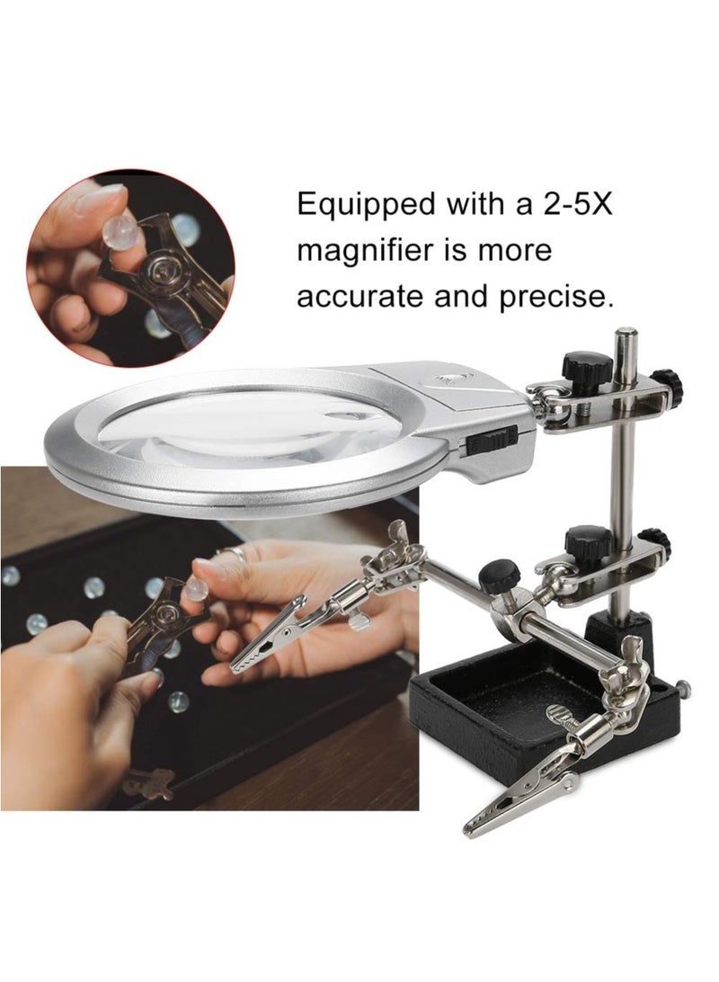 LED Light Magnifier, 5X Magnifier with Two Alligator Clips, Desk Lamp Desktop Magnifying Glasses with Clamp, Magnifying Desk Lamp for Jewelry, Assembly, Repair, Modeling, Antique and Crafts - Image 4