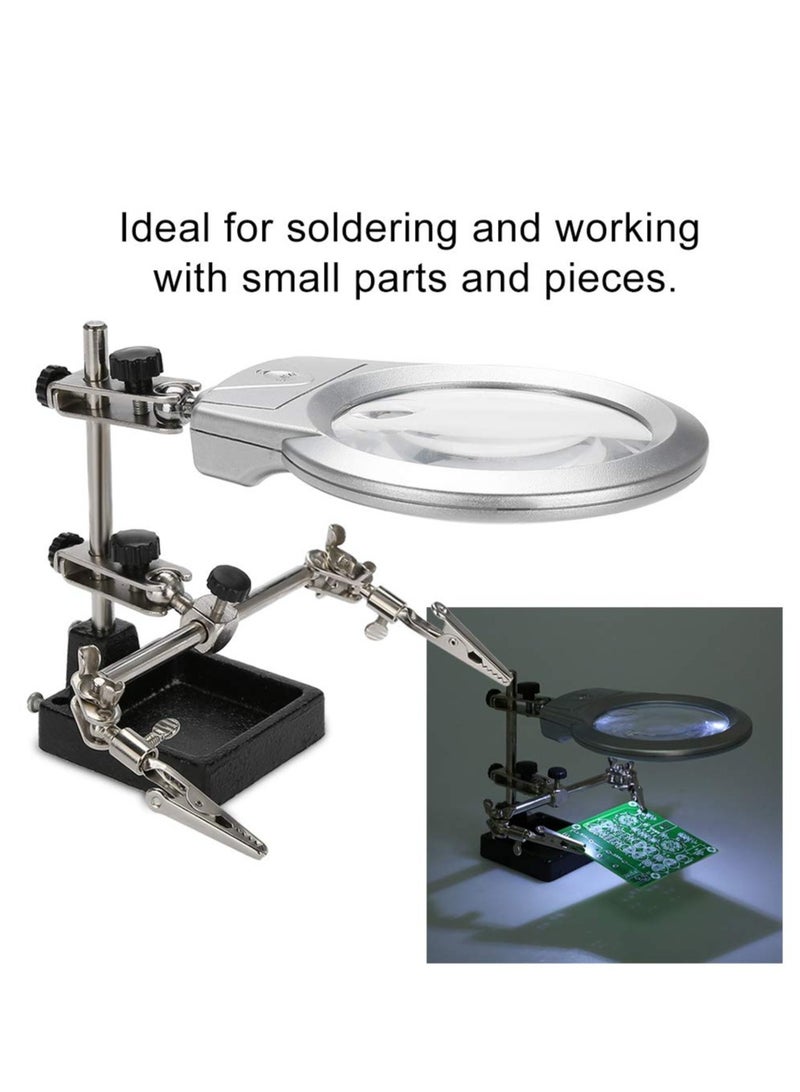 LED Light Magnifier, 5X Magnifier with Two Alligator Clips, Desk Lamp Desktop Magnifying Glasses with Clamp, Magnifying Desk Lamp for Jewelry, Assembly, Repair, Modeling, Antique and Crafts - Image 3