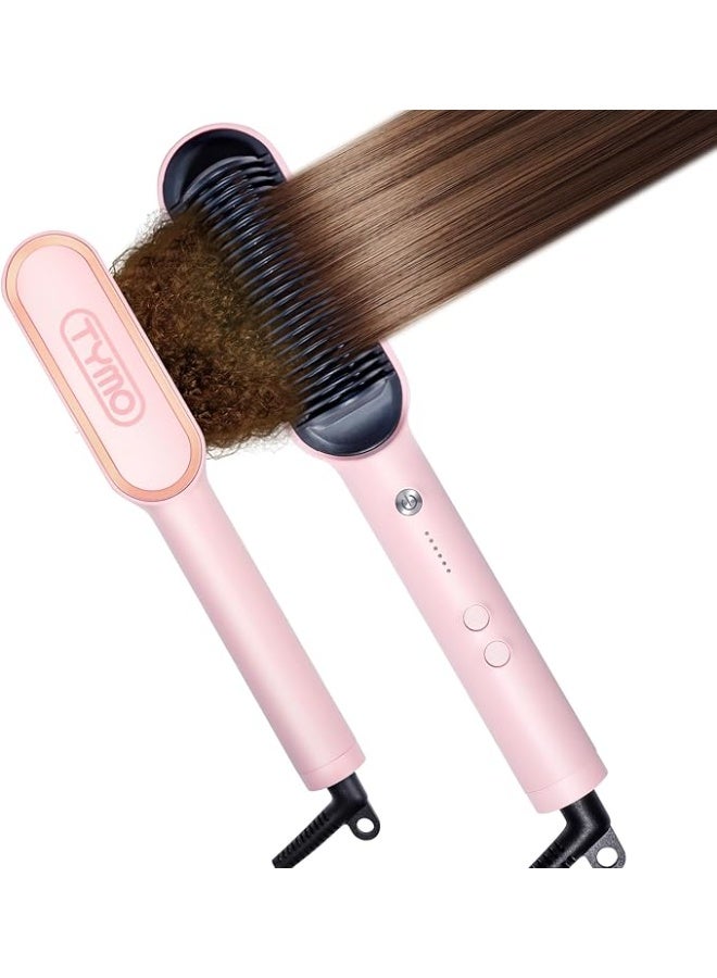 Tymo Hair Straightener Brush with Built-in Comb - Heats Up Fast in 20 Seconds 5 Temperature Anti-Scalding Hair Straightener - Perfect for Professional Salon and Home Use (Pink) - Image 1