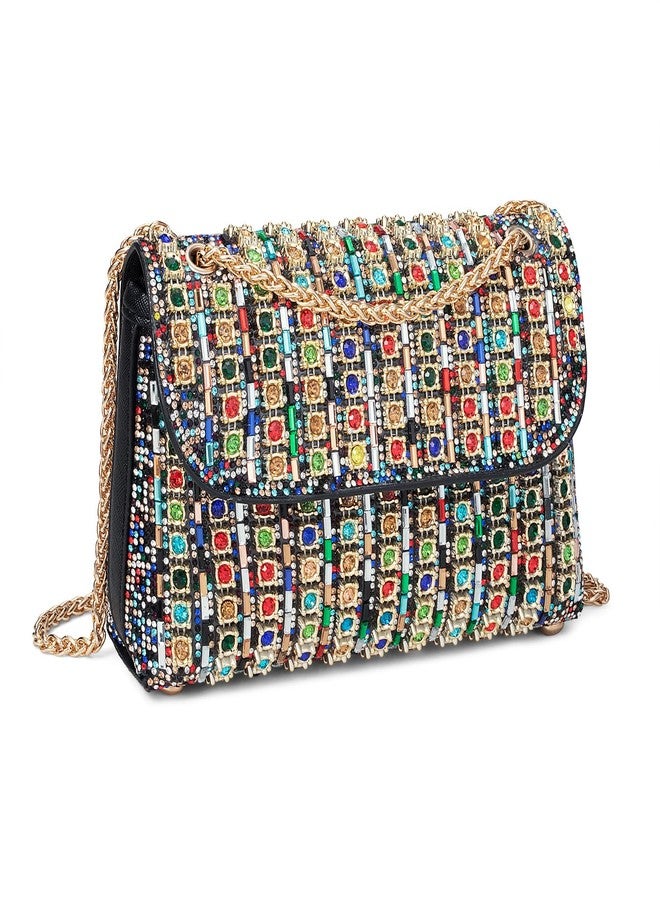 جيتس حقائب يد نسائية مرصعة بأحجار الراين اللامعة، حقائب يد وحقائب كتف لحفلات الزفاف والسهرات، حقيبة كروسبودي بسلسلة (لون واحد متعدد الألوان) - Image 1