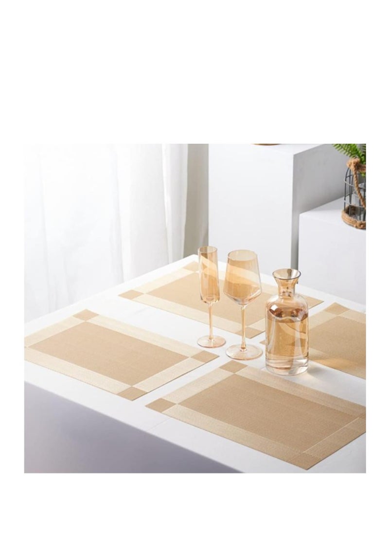 Golden - 4Pcs Placemats for Dining Table Easy to Clean Plastic Washable Placemat for Kitchen Table Indoor Outdoor Table Mats Heat-resistand Washable Woven Vinyl Table Mats (Gold) - Image 1