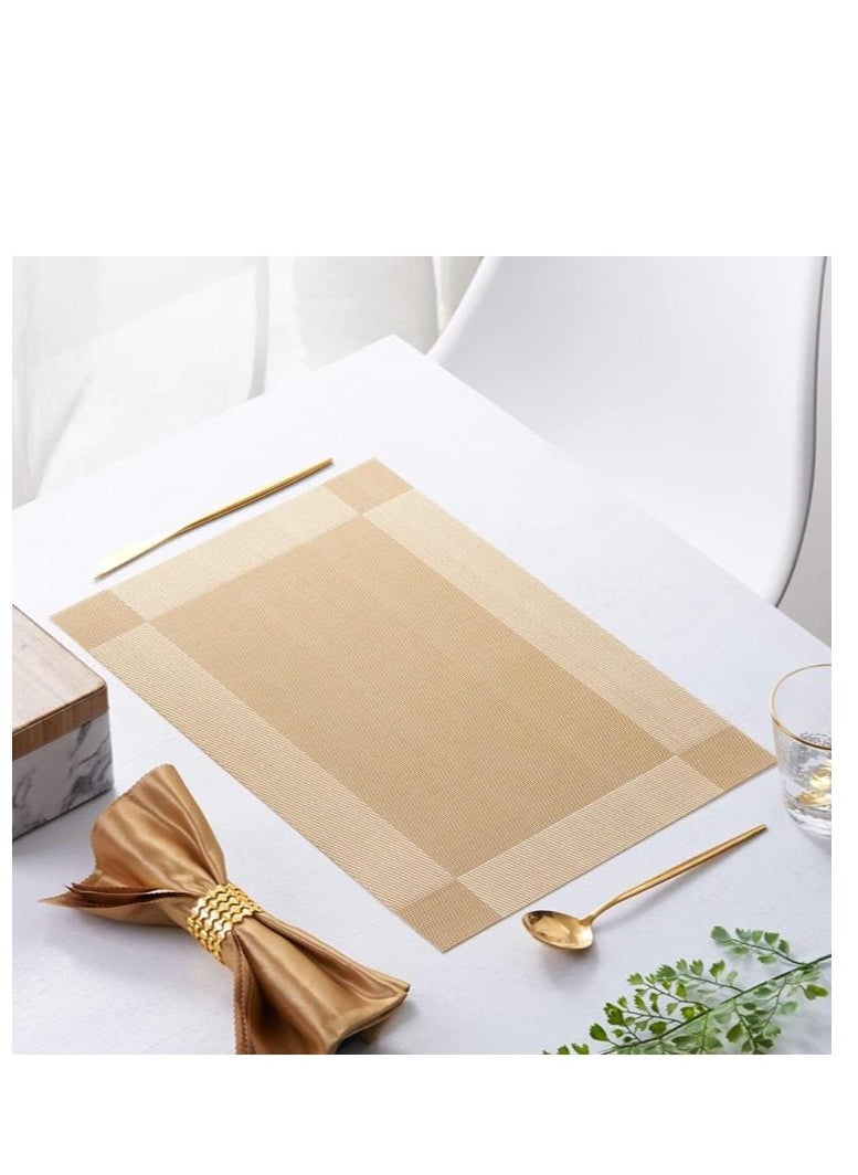 Golden - 4Pcs Placemats for Dining Table Easy to Clean Plastic Washable Placemat for Kitchen Table Indoor Outdoor Table Mats Heat-resistand Washable Woven Vinyl Table Mats (Gold) - Image 1
