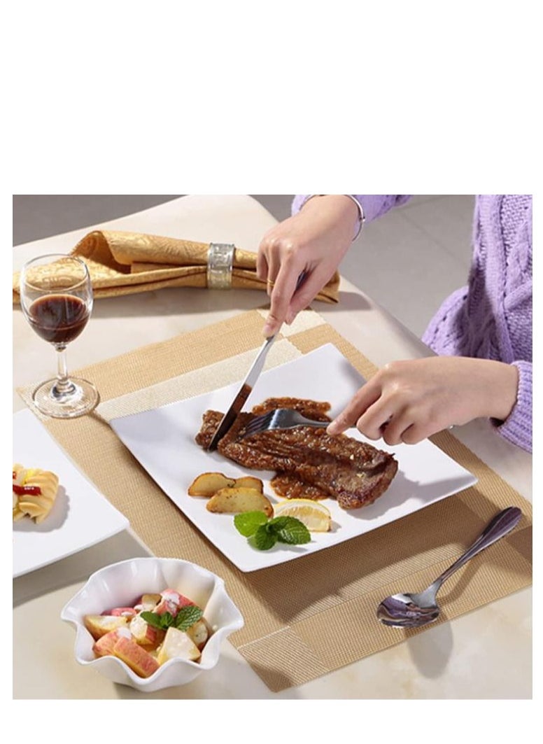 Golden - 4Pcs Placemats for Dining Table Easy to Clean Plastic Washable Placemat for Kitchen Table Indoor Outdoor Table Mats Heat-resistand Washable Woven Vinyl Table Mats (Gold) - Image 1