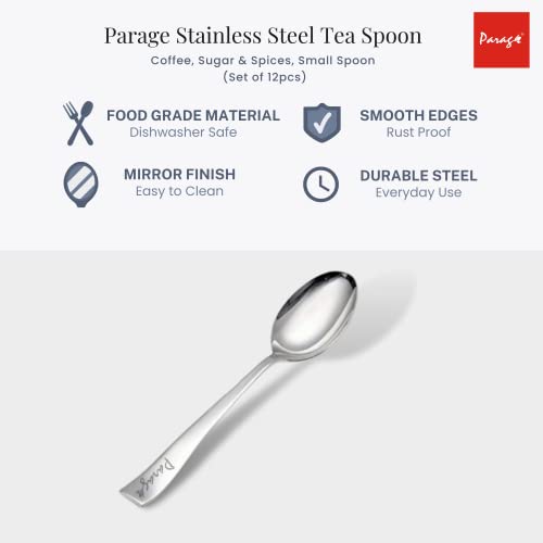 Parage 12 Piece Stainless Steel Tea Spoon Set for Tea, Coffee, Sugar & Spices, Small Spoons, Silver, Thickness: 1.8mm, Length: 14.5 cm - Image 5