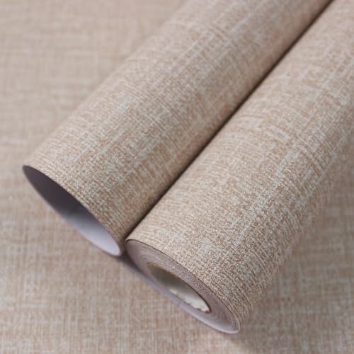 WADILE Grasscloth Peel and Stick Wallpaper 15.7in x 393.7in, Textured Contact Paper for Cabinets, Faux Linen Wall Paper Pull and Stick, Fabric Vinyl Wallpaper Self Adhesive Khaki - Image 1