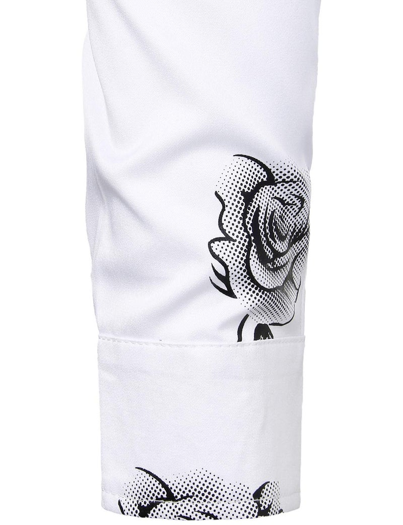 ZEROYAA Mens Hipster 3D Rose Deign Slim Fit Long Sleeve Button Up Dress Shirts ZZCL22 White Black Large - Image 2