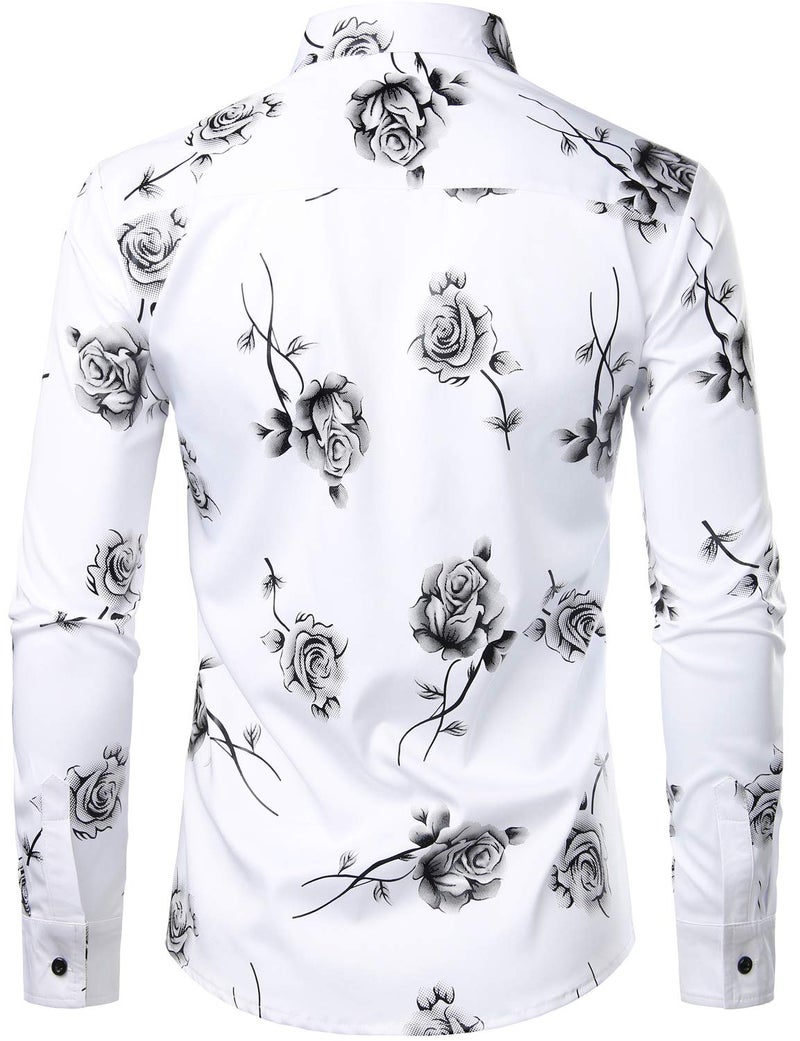 ZEROYAA Mens Hipster 3D Rose Deign Slim Fit Long Sleeve Button Up Dress Shirts ZZCL22 White Black Large - Image 3