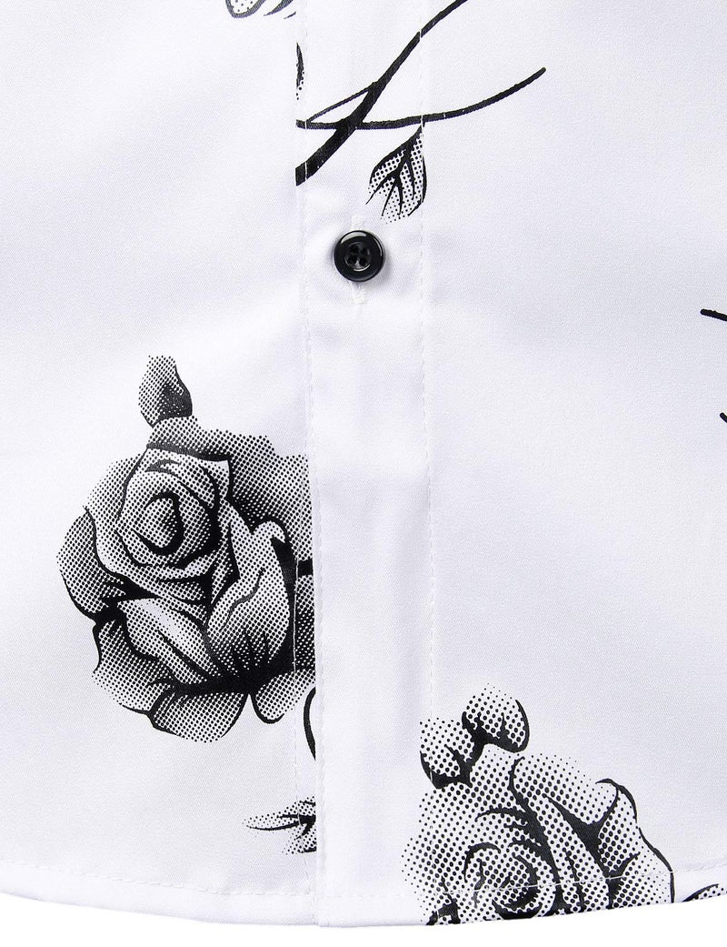 ZEROYAA Mens Hipster 3D Rose Deign Slim Fit Long Sleeve Button Up Dress Shirts ZZCL22 White Black Large - Image 5