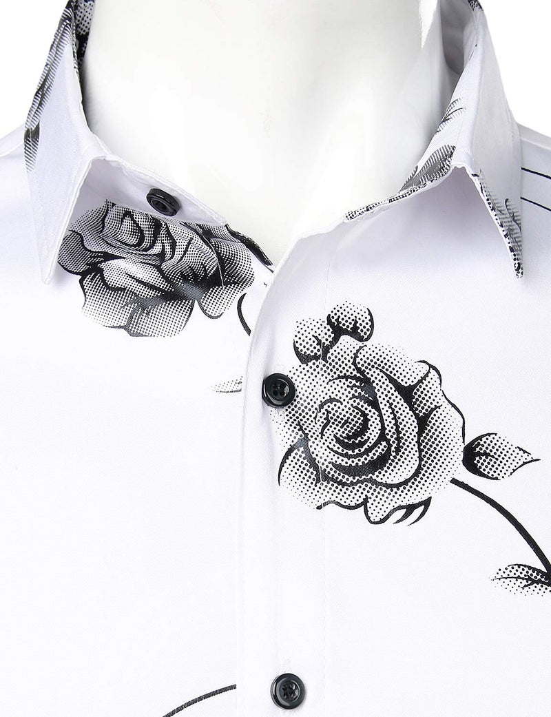 ZEROYAA Mens Hipster 3D Rose Deign Slim Fit Long Sleeve Button Up Dress Shirts ZZCL22 White Black Large - Image 4