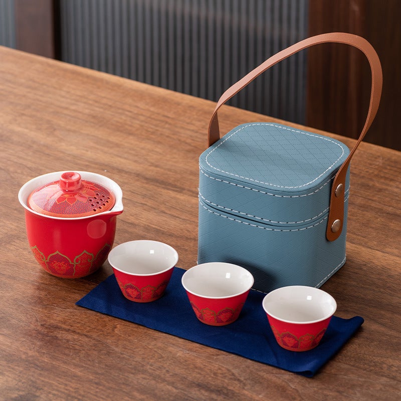 High-Grade National Fashion Travel Tea Set Suit Household High-Grade Business Gifts Light Luxury One Pot Three Cups Commemorative Accompanying Gifts - Image 1