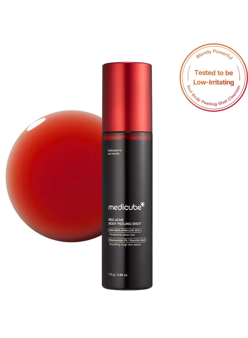 ميديكيوب جرعة تقشير الجسم من ميديكيوب ريد لعلاج حب الشباب، منظف بخاخ للجسم بنكهة الفراولة، حمض ألفا هيدروكسي + حمض بيتا هيدروكسي + حمض السكسينيك، مقشر، 3.88 أونصة. - Image 1