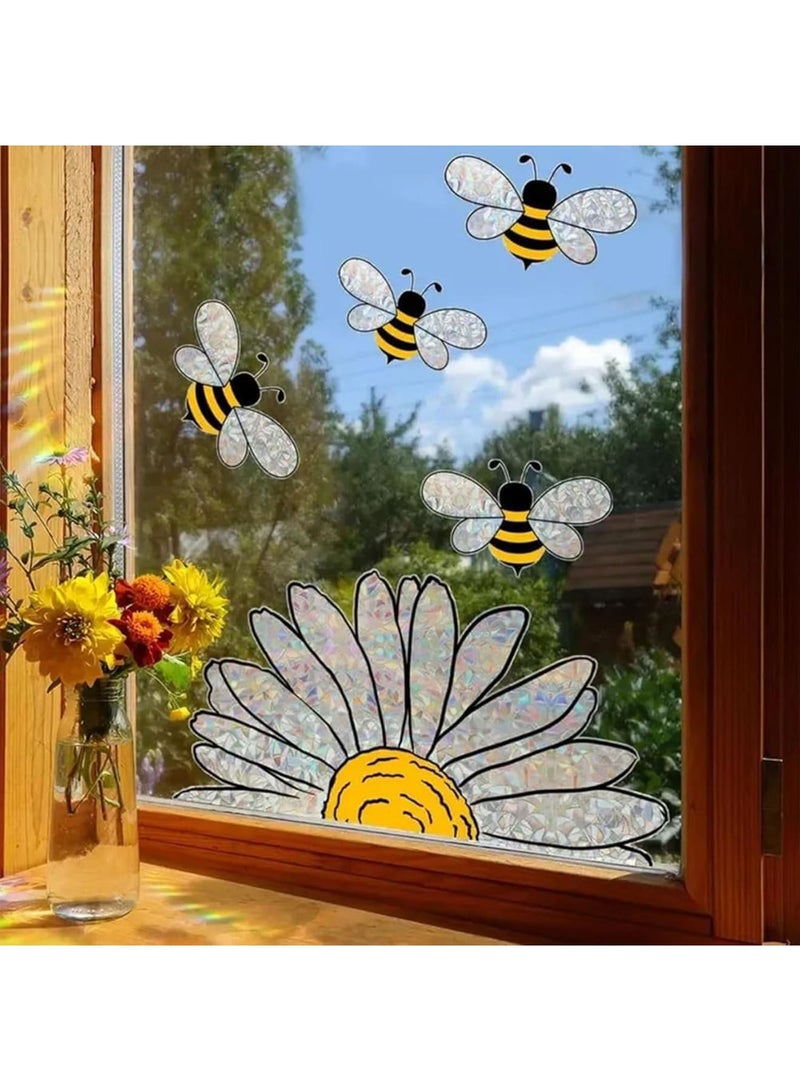 SOLARAE ملصق زجاجي بأسلوب النحل الجذاب، 3 قطع ملصقات نحل زهرية للنوافذ، ملصقات جدارية لنوافذ النحل، ملصقات قابلة للإزالة للنوافذ الزجاجية لزينة حفلات الربيع والصيف - Image 2