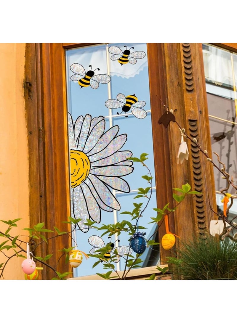 SOLARAE ملصق زجاجي بأسلوب النحل الجذاب، 3 قطع ملصقات نحل زهرية للنوافذ، ملصقات جدارية لنوافذ النحل، ملصقات قابلة للإزالة للنوافذ الزجاجية لزينة حفلات الربيع والصيف - Image 5