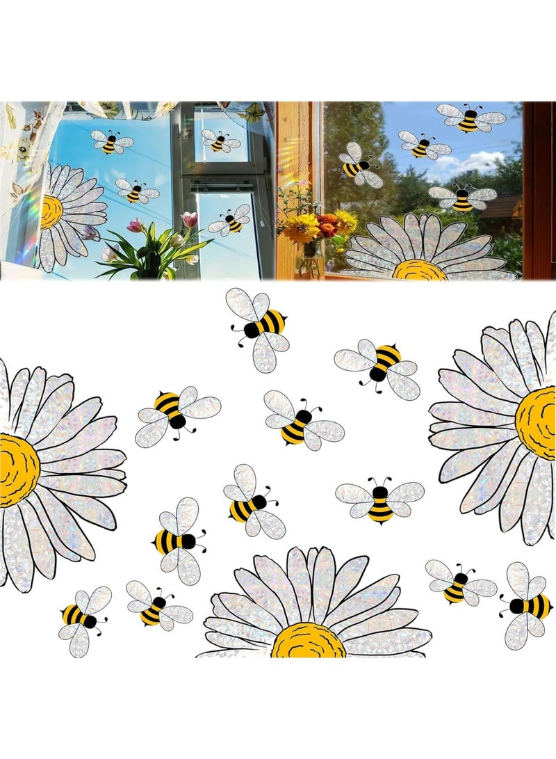 SOLARAE ملصق زجاجي بأسلوب النحل الجذاب، 3 قطع ملصقات نحل زهرية للنوافذ، ملصقات جدارية لنوافذ النحل، ملصقات قابلة للإزالة للنوافذ الزجاجية لزينة حفلات الربيع والصيف - Image 1