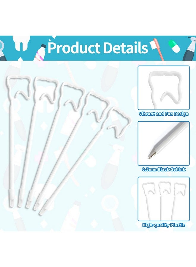 Ceonam 12 Pack White Tooth-Shaped Ballpoint Pens, 0.5Mm Black Gel Ink, Perfect Gifts For Dental Professionals, Novelty Dental Office Giveaways, School And Office Supplies, Dental Hygiene Education Tools - Image 3