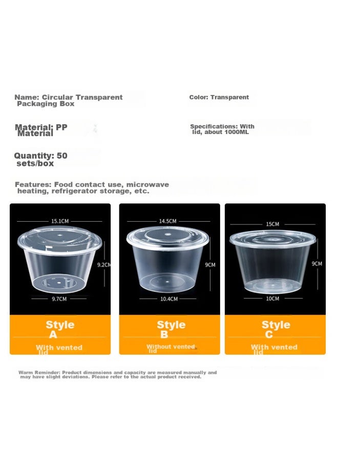 Temeiju Disposable Round Transparent Lunch Boxes, Thickened With Lids, Picnic Takeout Boxes, Fruit Bento Boxes, 50 Sets, 1000 Pieces - Image 3