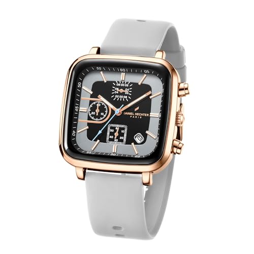 Daniel Hechter Paris Belleville Collection Modern Multi Functional Watch for Men with Square Dial and Silicon Band-DHM1002 (Grey) - Image 1