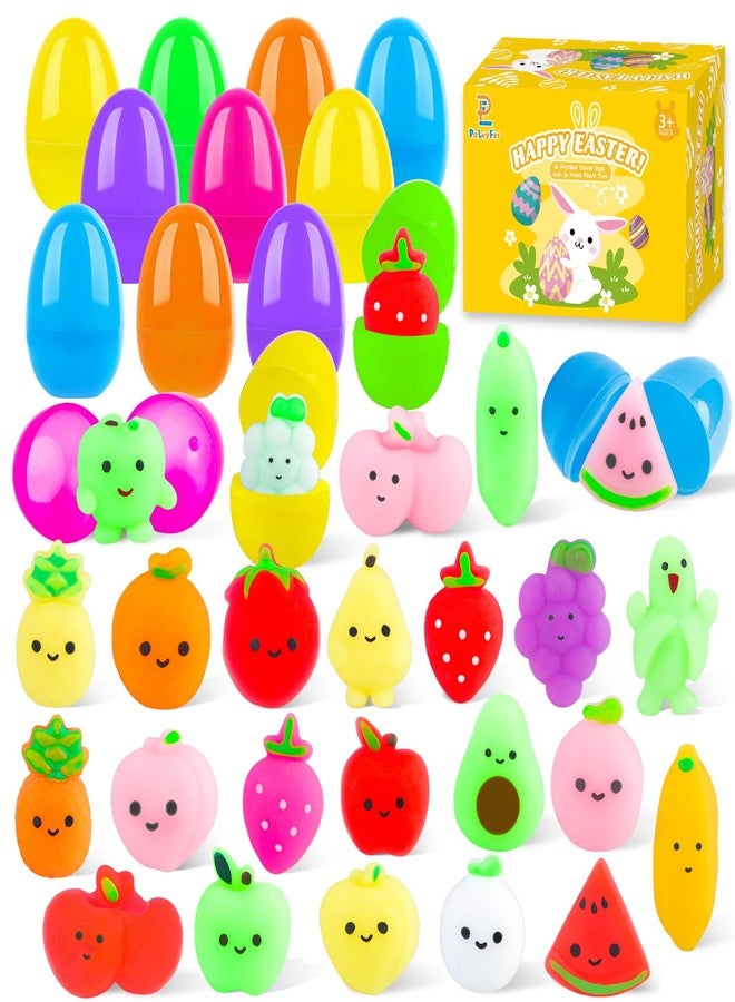 PaLeyFer 24 Pack Prefilled Easter Eggs with Squishy Fruits Toys Inside for Kids, Easter Basket Stuffers Fillers Mochi Stress Relief Toys for Easter Hunt, Party Favor, Easter Gifts, Classroom Prizes - Image 1