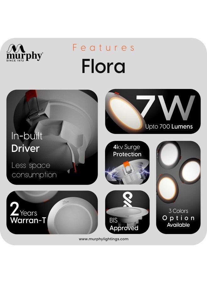 MURPHY Murphy Flora 7W LED Down Light, Cool White Light, Round, Pack of 10, Recessed Ceiling LED Light, Suited for 3 inch Junction Box (2 Years Warranty)  - Image 3
