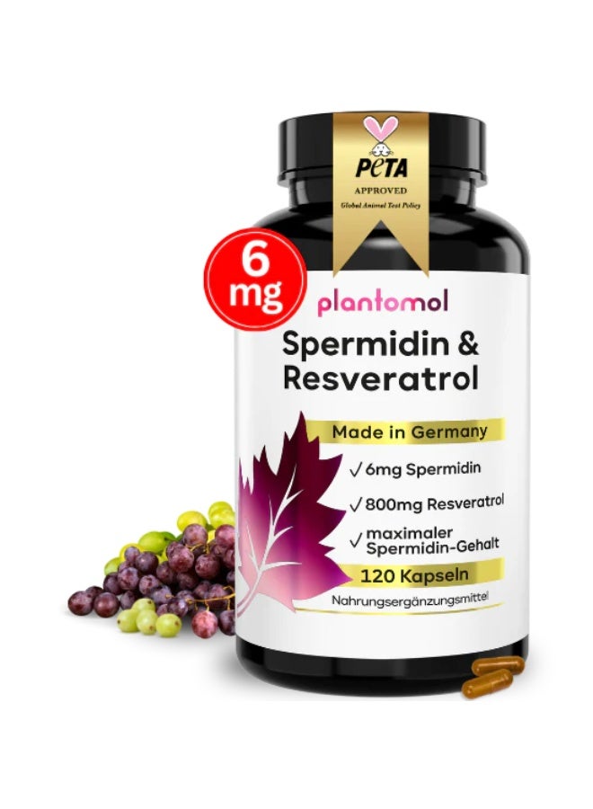 Plantomol Spermidine–Resveratrol 6 mg Spermidine with 800 mg Trans-Resveratrol daily, supports cell regeneration and slows aging, 120 capsules - Image 1