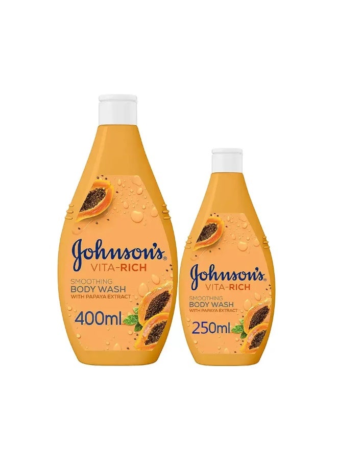 Johnson's Johnsons Vita Rich Smoothing Body Wash with Papaya Extract- 400ml+250ml Orange 650mlml - Image 1