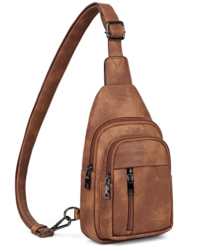 MASINTOR Sling Bag for Women Crossbody Bags Fanny Pack with Vegan Leather Adjustable Sling Backack for Travel Mocha Brown
