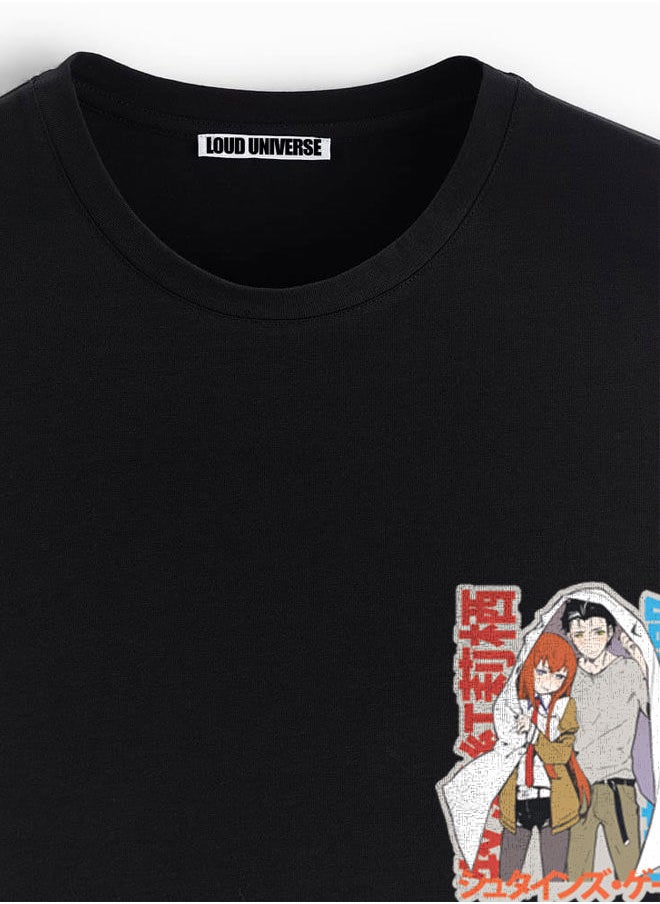 LOUD UNIVERSE - Steins Gate Black Tshirt Steins Gate Black Tee Anime Love Tee Anime Couple Rintarou Okabe-kurisu makise - Image 1