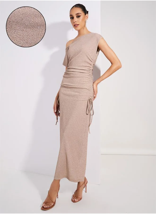 Styli Ruched Bodycon One Shoulder Neck Maxi Dress