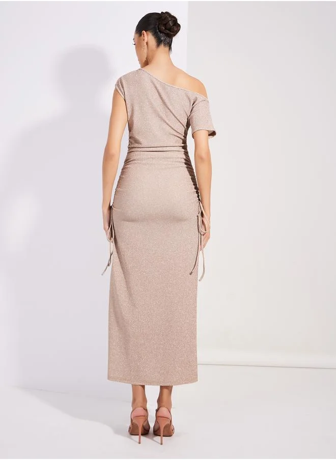 ستايلي Ruched Bodycon One Shoulder Neck Maxi Dress
