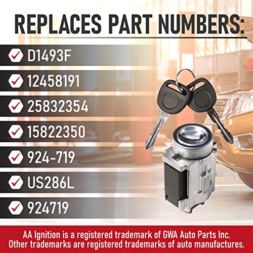 AA Ignition Ignition Lock Cylinder with Keys and Passlock Chip Starter - Replaces D1493F, 12458191, 25832354, 924-719 - Compatible with Chevy, Oldsmobile, Pontiac Vehicles - Malibu, Monte Carlo, Impala, Grand Am - Image 3