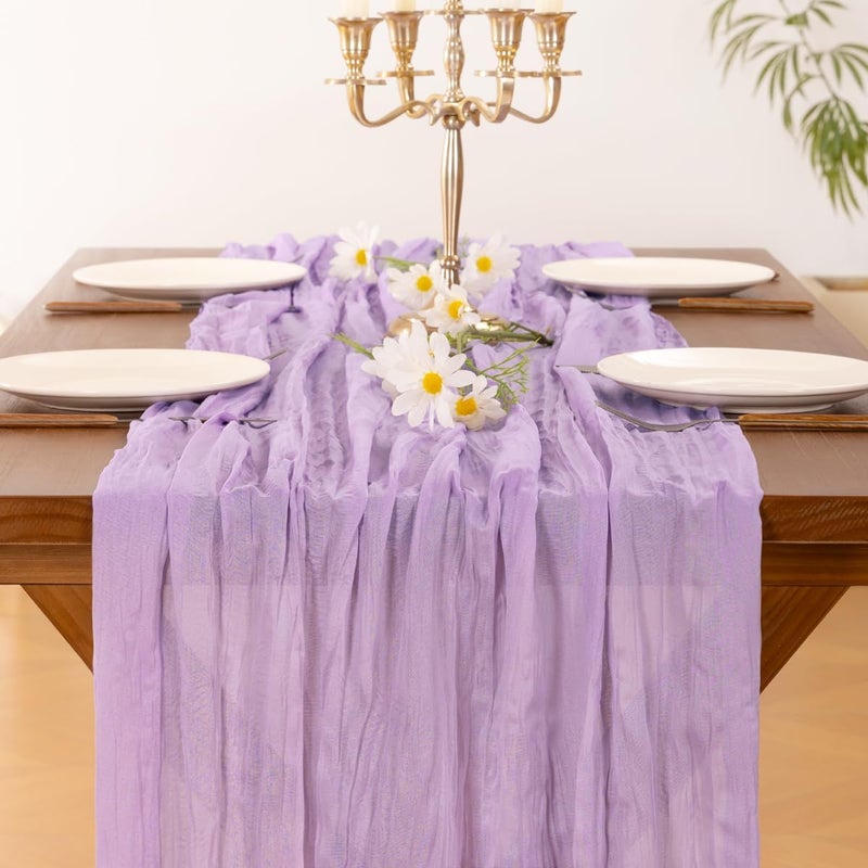 Socomi 2pcs Lilac Purple Lavender Cheesecloth Table Runner Easter Spring Boho Rustic Gauze 120 inch 10FT Cheese Cloth Runner for Wedding Party Baby Shower Birthday Home Decor Holiday Decorations - Image 2