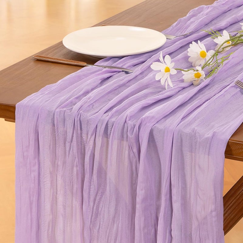 Socomi 2pcs Lilac Purple Lavender Cheesecloth Table Runner Easter Spring Boho Rustic Gauze 120 inch 10FT Cheese Cloth Runner for Wedding Party Baby Shower Birthday Home Decor Holiday Decorations - Image 1