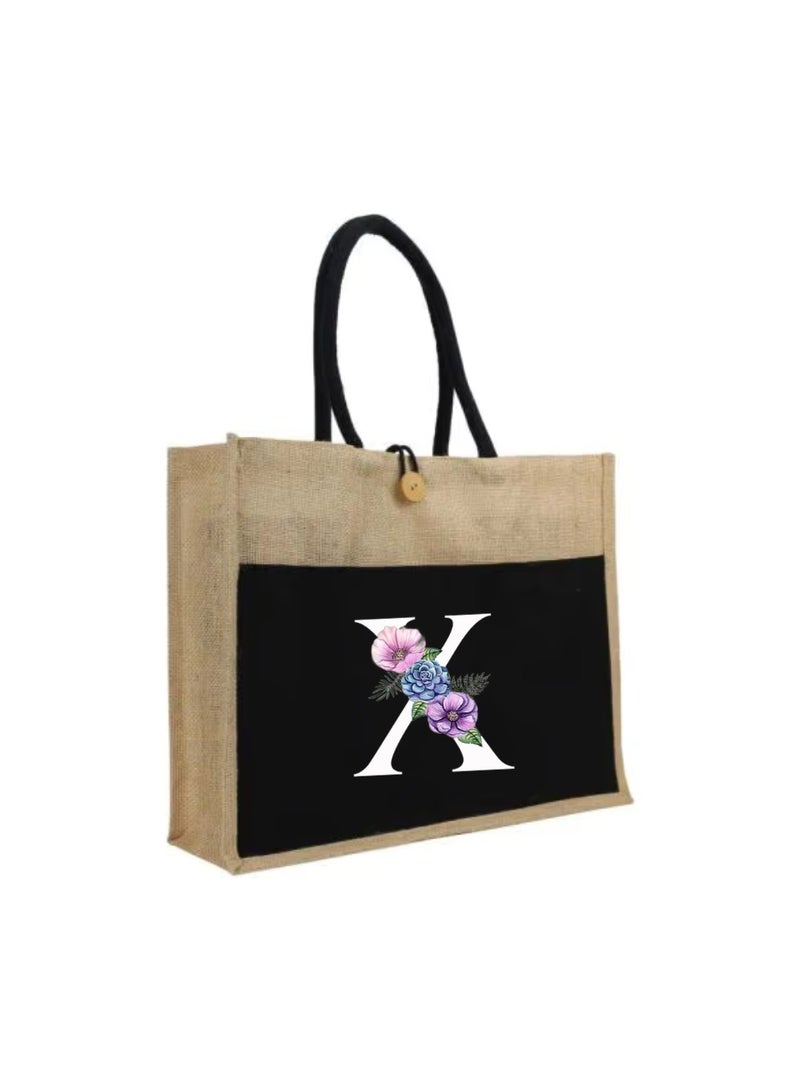 PRINTSHOP4ME Jute Bag Initial Letter Printed Design–Reusable,Durable Tote Bag For Gifting Or Everyday Use|Used For Festive Celebrations&Gifts For Special Person - Image 1
