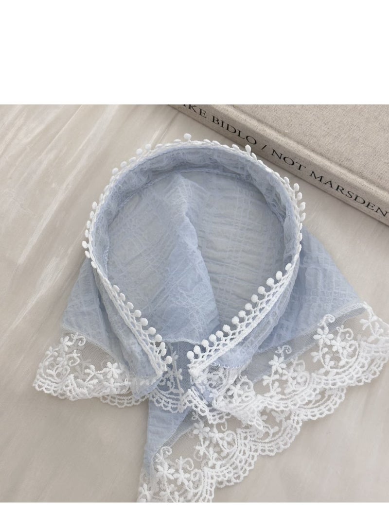 ZVEV 3-Piece Hair Scarf Bandana Handband for Women - 3Pcs Chiffon Head Scarf for Women's Hair, Non Slip Lace Triangle Kerchief Women’s Hair Bands (Blue+Pink+Off white) - Image 2