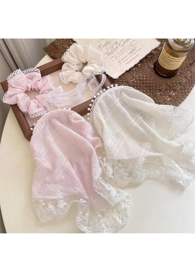 ZVEV 3-Piece Hair Scarf Bandana Handband for Women - 3Pcs Chiffon Head Scarf for Women's Hair, Non Slip Lace Triangle Kerchief Women’s Hair Bands (Blue+Pink+Off white) - Image 3
