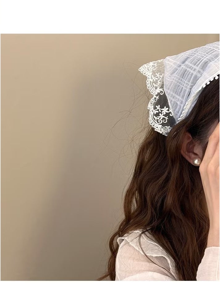 ZVEV 3-Piece Hair Scarf Bandana Handband for Women - 3Pcs Chiffon Head Scarf for Women's Hair, Non Slip Lace Triangle Kerchief Women’s Hair Bands (Blue+Pink+Off white) - Image 5