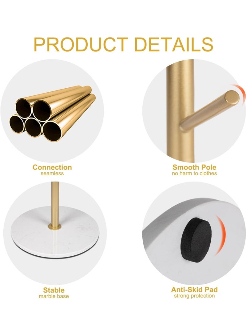 "Metal Coat Rack with Natural Marble Base, Modern Coat Rack Freestanding, Sturdy Coat Tree Stand, Hall Tree for Jacket Hat Bag Entryway,Gold rod with white base " - Image 2