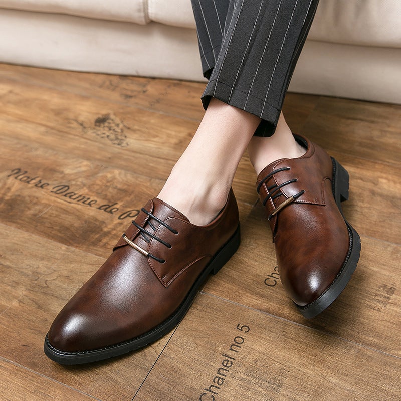 Round Toe Leather Shoes Men'S 2024 Men'S Business Dress Men'S Shoes Casual Fashion Platform Shoes Groom Best Man Wedding Shoes - Image 2
