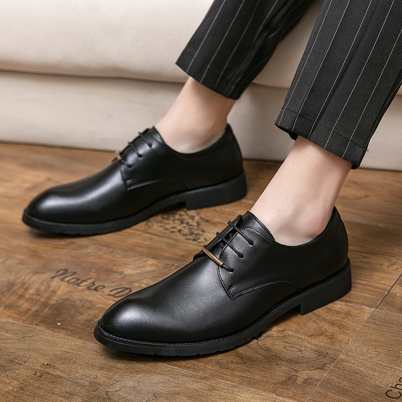 Round Toe Leather Shoes Men'S 2024 Men'S Business Dress Men'S Shoes Casual Fashion Platform Shoes Groom Best Man Wedding Shoes - Image 1
