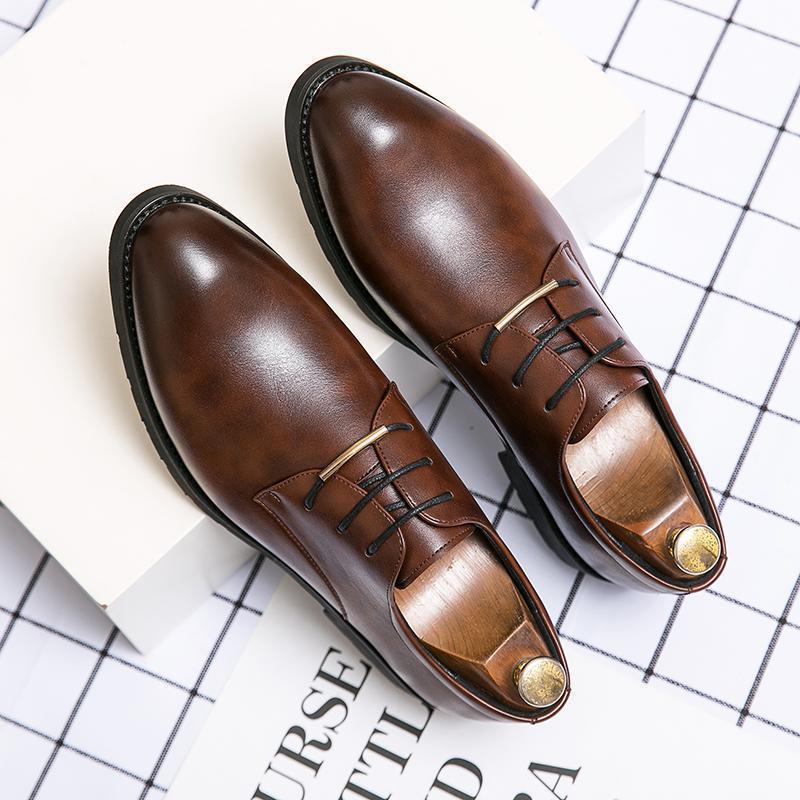 Round Toe Leather Shoes Men'S 2024 Men'S Business Dress Men'S Shoes Casual Fashion Platform Shoes Groom Best Man Wedding Shoes - Image 3