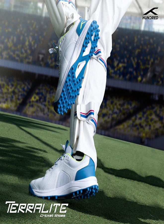 HUNDRED TerraLite Cricket Shoes | TerraSpike Rubber Studs | Embedded Support Plate for Stability | Lightweight & Durable | Ideal for Turf, Ground & Hard Surfaces (White/Blue/Lime ; UK 6) - Image 2