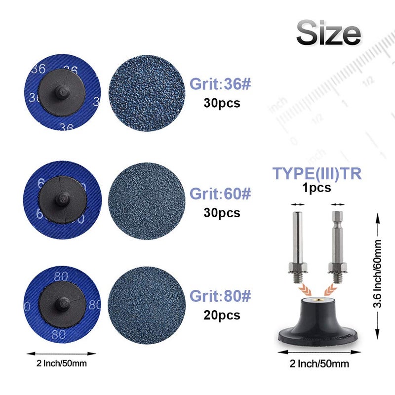 Tshya Quick Change Grinding Disc, 80 Pcs 2 inch Sanding Discs for Die Grinder Accessories, Zirconia Coated 36/60/80 Grit for Surface Prep - Image 2