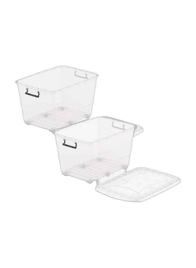 Cosmoplast صندوق تخزين بلاستيكي شفاف سعة 132 لتر مع عجلات وغطاء قابل للقفل (عبوة من 2) - Image 1