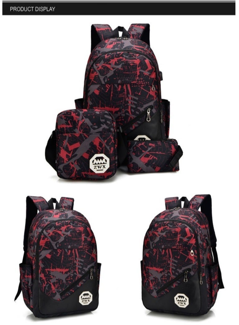 ZWX 4-Piece Back To School USB Student Backpack And Large Lunchbox With Spoon - Image 2