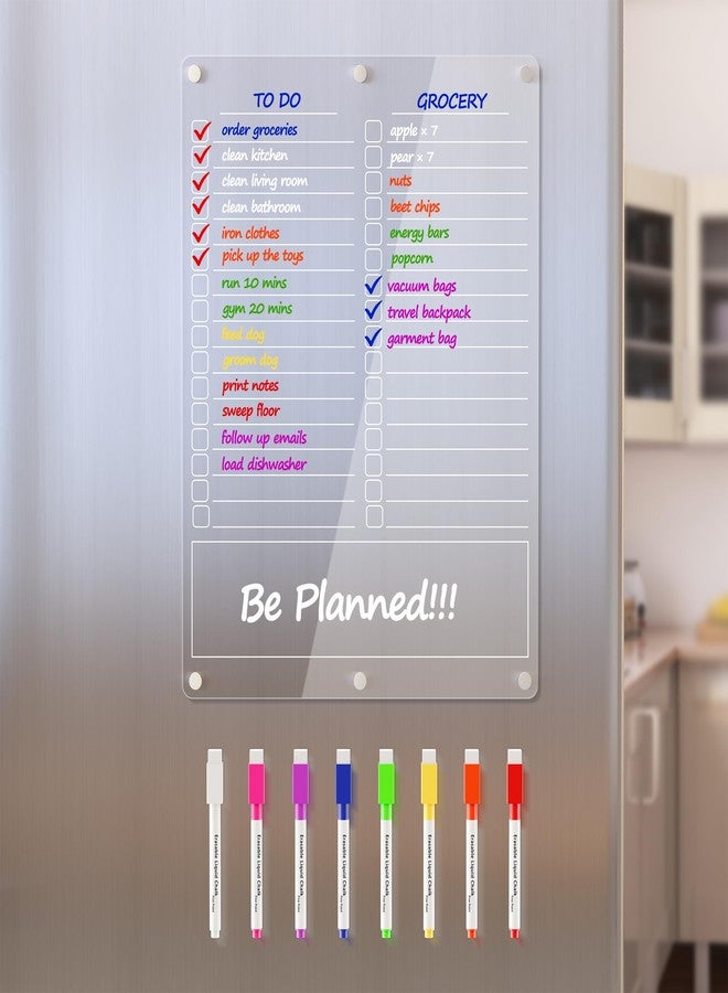 Neatsure Acrylic Grocery List Magnet Pad for Fridge, Reusable to Do List for Refrigerator, Clear Notepad Note Planning Board, Shopping List, Reminders, w/ 8 Colors Markers, 15"x11" - Image 1