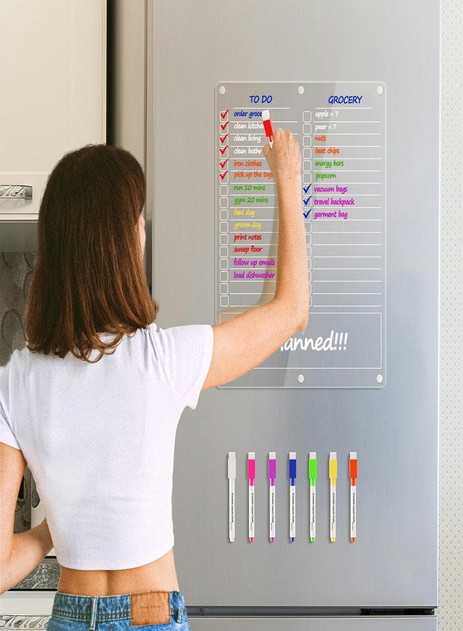 Neatsure Acrylic Grocery List Magnet Pad for Fridge, Reusable to Do List for Refrigerator, Clear Notepad Note Planning Board, Shopping List, Reminders, w/ 8 Colors Markers, 15"x11" - Image 2