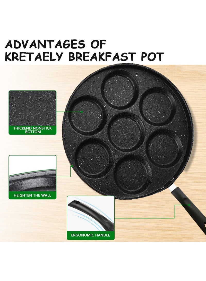 صن سباير صينية فطائر غير لاصقة بتصميم 7 قوالب صانعة فطائر صغيرة، طباخ إفطار للأطفال متوافق مع مواقد الحث/الغاز طلاء خالٍ من مادة PFOA - أسود - Image 5