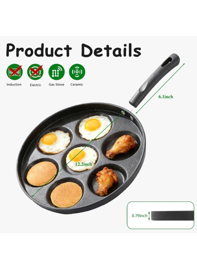 صن سباير صينية فطائر غير لاصقة بتصميم 7 قوالب صانعة فطائر صغيرة، طباخ إفطار للأطفال متوافق مع مواقد الحث/الغاز طلاء خالٍ من مادة PFOA - أسود - Image 3