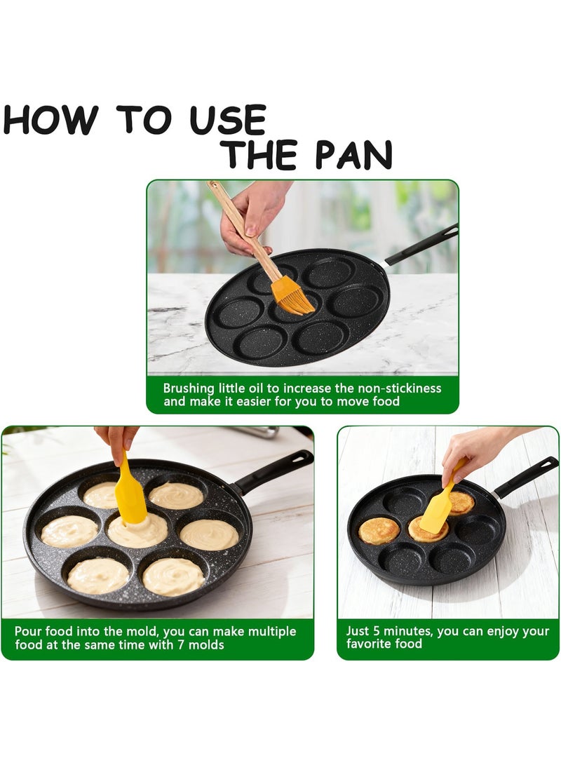 صن سباير صينية فطائر غير لاصقة بتصميم 7 قوالب صانعة فطائر صغيرة، طباخ إفطار للأطفال متوافق مع مواقد الحث/الغاز طلاء خالٍ من مادة PFOA - أسود - Image 4